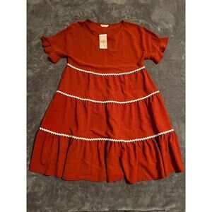 NWT Kirundo Ginger Brown Dress White Trim Size M - Holiday Party Event Dress